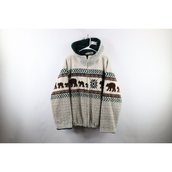 Vintage 90s Streetwear Mens Large All Over Print Bear Thick Fleece Hooded Jacket